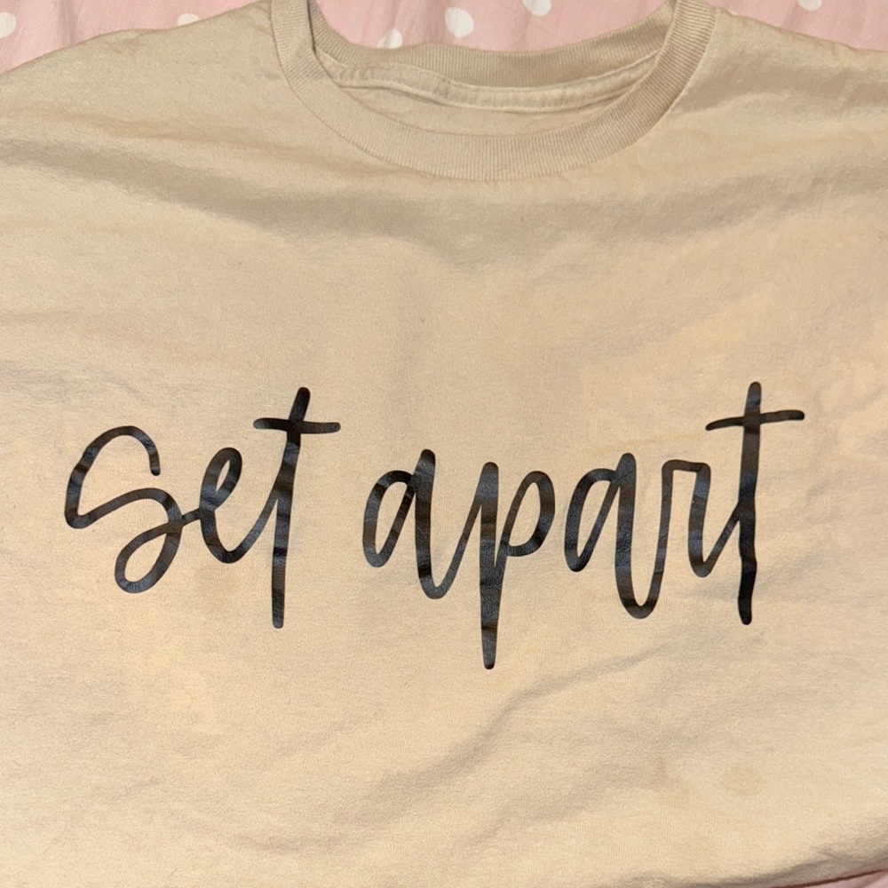 Beige Graphic Tee with Black Lettering